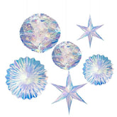 Iridescent Decorations With Hanging Honeycomb Ball Fan Snowflake Garlands Birthday Wedding Frozen Theme Children'S Party Supplies Christmas Disco Party