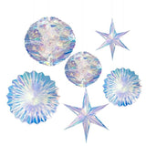 Iridescent Decorations With Hanging Honeycomb Ball Fan Snowflake Garlands Birthday Wedding Frozen Theme Children'S Party Supplies Christmas Disco Party
