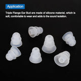 Silicone Triple Flange Ear Bud Tips Low Noise For Inside Diameter 4Mm-5Mm Earbuds In-Ear Earphones(Inner Hole 4Mm) S/M/L,9 Pairs, Clear
