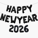 16 Inch Black Happy New Year 2026 Balloons Party Decorations