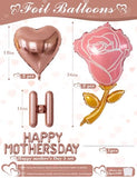 Happy Mothers Day Balloons Banner with Heart, Rose Balloons, Gifts for Mom