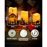Christmas Nativity Scene Decorations Christmas Religion Led Flameless Candles With Timer For Xmas Holiday Home Decor Supplies Set Of 5 (Beige)