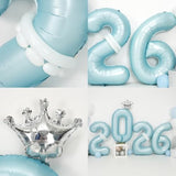 2026 Blue Number Balloons 40 Inch Foil Crown Party Supplies New Year