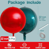 8-Piece 22-Inch Red and Dark Green Metallic Balloons for Holiday and Party Decor