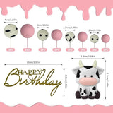 14 Pcs Cow Cake Decorations Pearls Balls Cake Toppers With Gold Happy Birthday Acrylic Cake Topper For Baby Shower Wedding Birthday Party Decor (Pink)