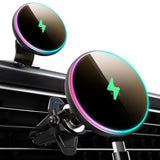 For Magsafe Car Mount Charger-15W Wireless Car Charger-Magnetic Car Phone Holder For Dash Air Vent-Led Rgb Handsfree Car Mount Fast Car Charger For Iphone 14/13/12 Series