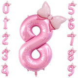 40" Pink Number 8 Balloon with Bow for Girls Birthday Party Decorations