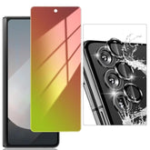 For Samsung Galaxy Z Fold 6 Screen Protector, Gradient Colorful Privacy Anti Blue Light Tempered Glass Front Screen Protector With Rear Metal Camera Lens Protector, Bubble Free Anti Scratch