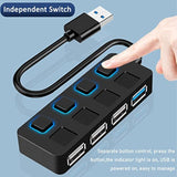 Usb Hub 3.0, 4-Port Usb 3.0 Data Hub With Individual Led Lit Power Switches Fo