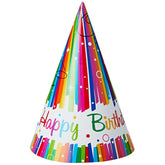 Multicolor Rainbow Ribbons Birthday Paper Party Hats (Pack Of 8) - Vibrant Paper Hats, Perfect For Kids & Adults - One Size Fits All