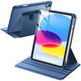 Jetech Rotating Case For (A16) 11Th/10Th Generation (2025/2022) With Pencil Holder, 360 Degree Rotation Protective Stand Cover Clear Back, Auto Wake/Sleep (Navy)