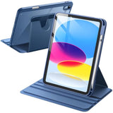 Jetech Rotating Case For (A16) 11Th/10Th Generation (2025/2022) With Pencil Holder, 360 Degree Rotation Protective Stand Cover Clear Back, Auto Wake/Sleep (Navy)
