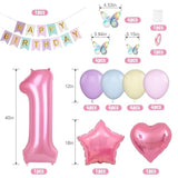 1St Birthday Decoration For Girls, Pastel Macaron 1St Birthday Balloon, Pink Number 1 Balloon With Butterfly Stickers, Star Heart Foil Balloons Banner Set For Baby 1 Year Old Birthday Party Decor