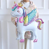 5 Pcs Self-Standing Unicorn Balloons with Crown, Rainbow & Star Foil for Party Decor