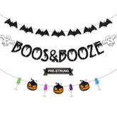 Pre Strung Boos and Booze Banner Halloween Party Decorations with Ghost Bat Witches