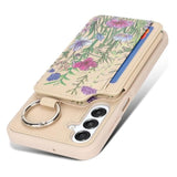 For Samsung Galaxy A16 5G Phone Case Wallet With Card Holder Keychain Ring Stand Pu Leather Phone Case Floral Flower With Credit Card Slots Women Men-Beige Flower 3