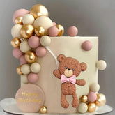Pink brown-bear balloon and ball cake toppers for birthday and baby shower décor
