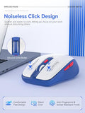 Wireless Mouse With Bluetooth & 2.4Ghz Usb Dual Mode, Silent Click, Ergonomic Design, Side Buttons, Portable For Laptop, Mac, Ipad, Notebook, Computer, Office & Travel (Grey & Blue)