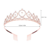 Rose Gold Rhinestone Birthday Crown and Sash Set for Women's Decorations