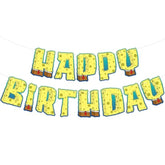 , Large Happy Birthday Banner - 10 Feet | Yellow Pre Strung Cartoon Banner Sign For Happy Birthday Decorations Kids | Yellow Theme Birthday Party Supplies For Boy And Girl Birthday Party Decorations