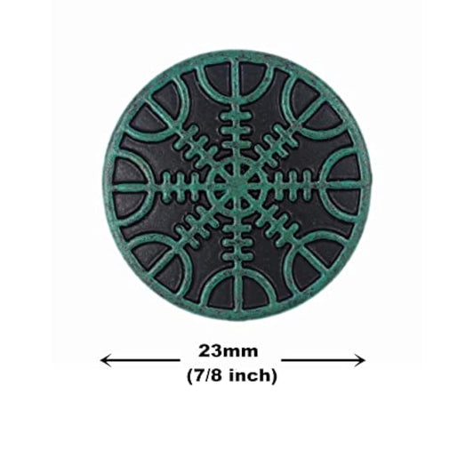 12 Pieces Viking Helm Of Awe Pattern Metal Shank Buttons. 23Mm (7/8 In