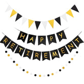 Happy Retirement Banner Pre-Assembled Black & Gold Glitter Party Decorations Kit