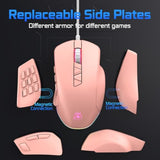 Wired Gaming Mouse With Side Plates, Mmo Mouse With 14 Programmable Buttons, Ergonomic Gaming Mouse With 2 Grip Plates, Computer Mouse With Max 12,400 Dpi, Rgb Lighting, Pink