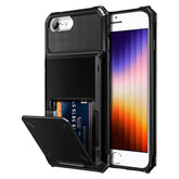 For Iphone Se Case 2022 Credit Card Holder Id Slot Pocket Dual Layer Protective Bumper Rugged Tpu Rubber Armor Hard Shell Cover For Iphone Se3 Black