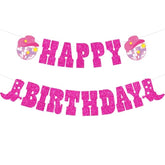 Cowgirl Birthday Décor Set – Glitter Banner with Boot, Hat & Disco Ball Garland for Girls’ Parties