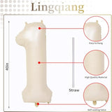 40 Inch Beige Number 1 Balloon For 1St Birthday Decoration, Large Self Inflating Cream Foil Number Balloons 0-9 For Boys Girls, White Sand 1 Helium Balloons For Women Men Party Anniversary Supplies