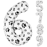 40 Inch Dog Foil Birthday Balloons,Black White Dog Paw And Bone Print Number 6 Balloons For Girls Boys 6Th Birthday Party Decorations (Number 6