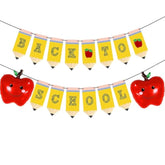 Pencil Back To School Banner Red Apples & Balloons for Classroom Decor/Party