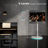 Floor Mobile TV Stand with Power Outlet, Rolling TV Cart for 27-65 Inch OLED LED Monitors, 6 Levels of Height Adjustment, Ambient Lighting on The