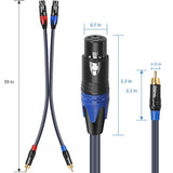 Dual Female Xlr To Dual Rca Cable, Heavy Duty 2-Xlr Female To 2 Rca/Phone Plug Male Hifi Stereo Audio Connection Microphone Cable Interconnect Lead Wire - 5 Feet /1.5 Meters