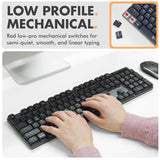 Low Profile Mechanical Keyboard Wireless (Wired + Bt + 2.4Ghz) - Triple Mode Connectivity, Red Switches, Backlit, 107-Key - Slim Bluetooth Mechanical Keyboard For Mac And Pc