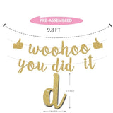 Woohoo You Did It Banner, We Are So Proud Of You, Congrats Grad 2024, 2024 Graduation Party Decorations, Gold Gold Glitter.(Pre-Assembly)