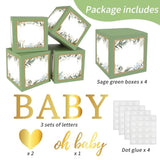 Sage Green Baby Boxes With Letters For Baby Shower, 4Pcs Safari Baby Shower Decorations For Boy Girl Balloon Boxes Gender Reveal Birthday Party Favors