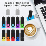 10 Pack 16Gb Flash Drives With 2 Usb C Adapters, Thumb Drive, Memory Stick Compatible With Pc, Laptops, Mac And Adapters For Usb C Devices (10 Mixed Color)