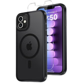 For Iphone 11 Case With 1 Screen Protector, Compatible With Magsafe, Magnetic Matte Slim Phone Cover, Translucent Frosted Back Shockproof Protection Bumper, Black