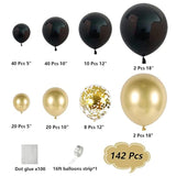 Black And Gold Balloon Garland Arch Kit, Total 142 Pcs 18" 12" 10" 5"