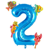 40" Blue Number 2 Balloon with Mini Ocean Balloons Under the Sea Birthday Decor