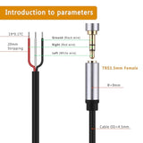2-Pack Replacement 3.5Mm Female Jack To Bare Wire Open End Trs 3 Pole Stereo 1/8" 3.5Mm Jack Plug Connector Audio Cable For Headphone Headset Earphone Cable Repair
