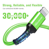 Apple C89 MFi Certified Lightning to USB-A Braided Cable for iPhone 14/13/12/11 Pro Pro Max Plus Mini, SE XS Max XR X, 8/7/6 Plus, iPad, AirPods, 4 Ft Green