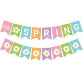 Hello Spring Banner Colorful Spring Bunting Banner Flower Pattern Hanging Banner Garland Spring Easter Party Decorations For Indoor Outdoor Wall Mantle Fireplace Spring Break Celebration