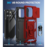 For Motorola Moto G Stylus 2025 Case With Screen Protector & Slide Camera Lens Cover, Built-In Ring Stand Shockproof Protective Phone Case For Moto G Stylus 5G 2025 Case (Red)