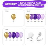 Purple & Gold Balloon Arch Kit - 140pcs for Baby Shower, Birthday, Wedding and Party Decor