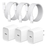 Iphone 16 15 Charger Fast Charging 3+3Pack 20W Usb C Wall Charger With 6Ft Fast Charging Cable Compatible With Iphone 16/16 Plus/16 Pro/16 Pro Max/Iphone 15/15 Pro Max/Ipad Pro/Airpods