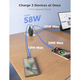 3-In-1 Retractable Usb C Charger Block For Iphone 16, 58W Fast Retractable Phone Charger Wall Plug, For Iphone 16/15/14/13/12/11, Ipad, Samsung And More - Black