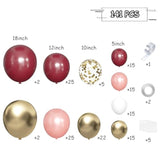 141pcs Burgundy Balloon Arch Kit with Maroon, Gold, Rose Gold, and White Balloons