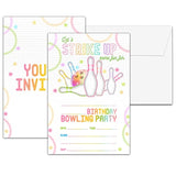Bowling Birthday Party Invitations, Strike Up Birthday Invitation, Double-Sided Neon Glow Themed Fill In Invites, Kids Glow Bowling Birthday Party Decorations, 20 Cards With 20 Envelopes(C07)